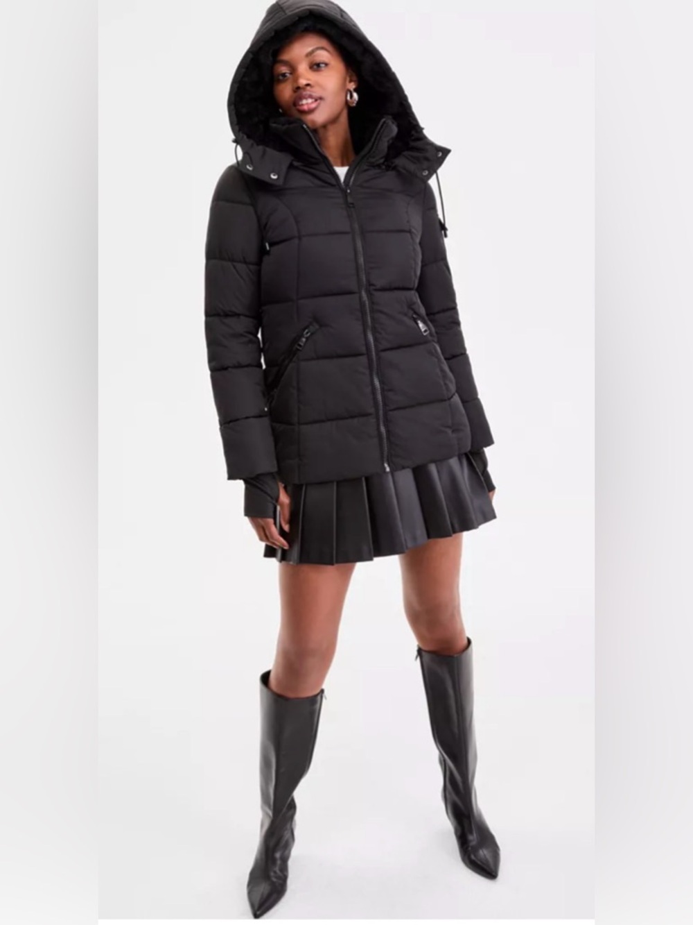 Steven Madden Women's Faux-Fur-Trim Hooded Puffer Coat